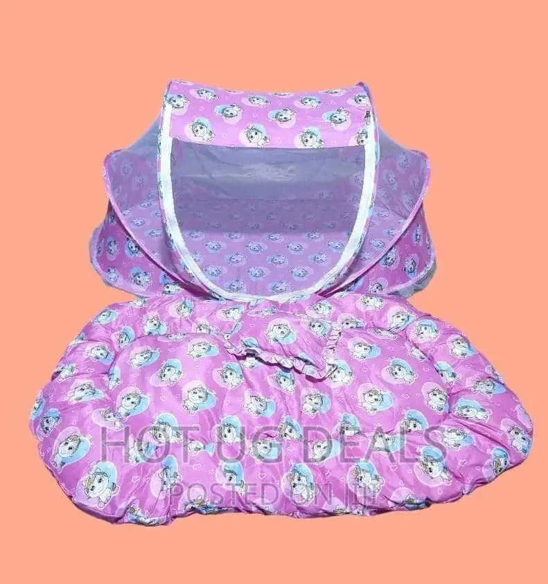 Foldable 3 Piece Baby Net With Cotton Pillow and Pad -Pink