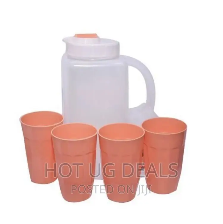 Plastic Water Fridge Bottle With 4 Glasses, 4L – Orange
