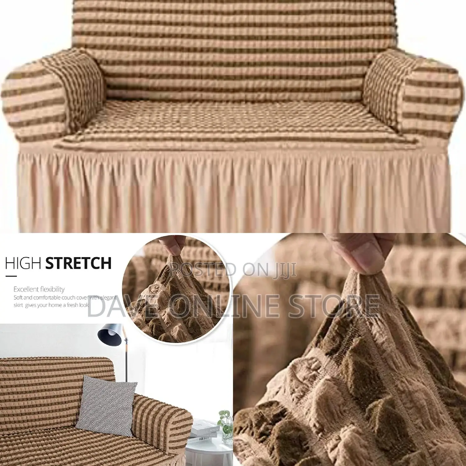 3:2:1 Six Seater Double Khaki Elastic Sofa Covers