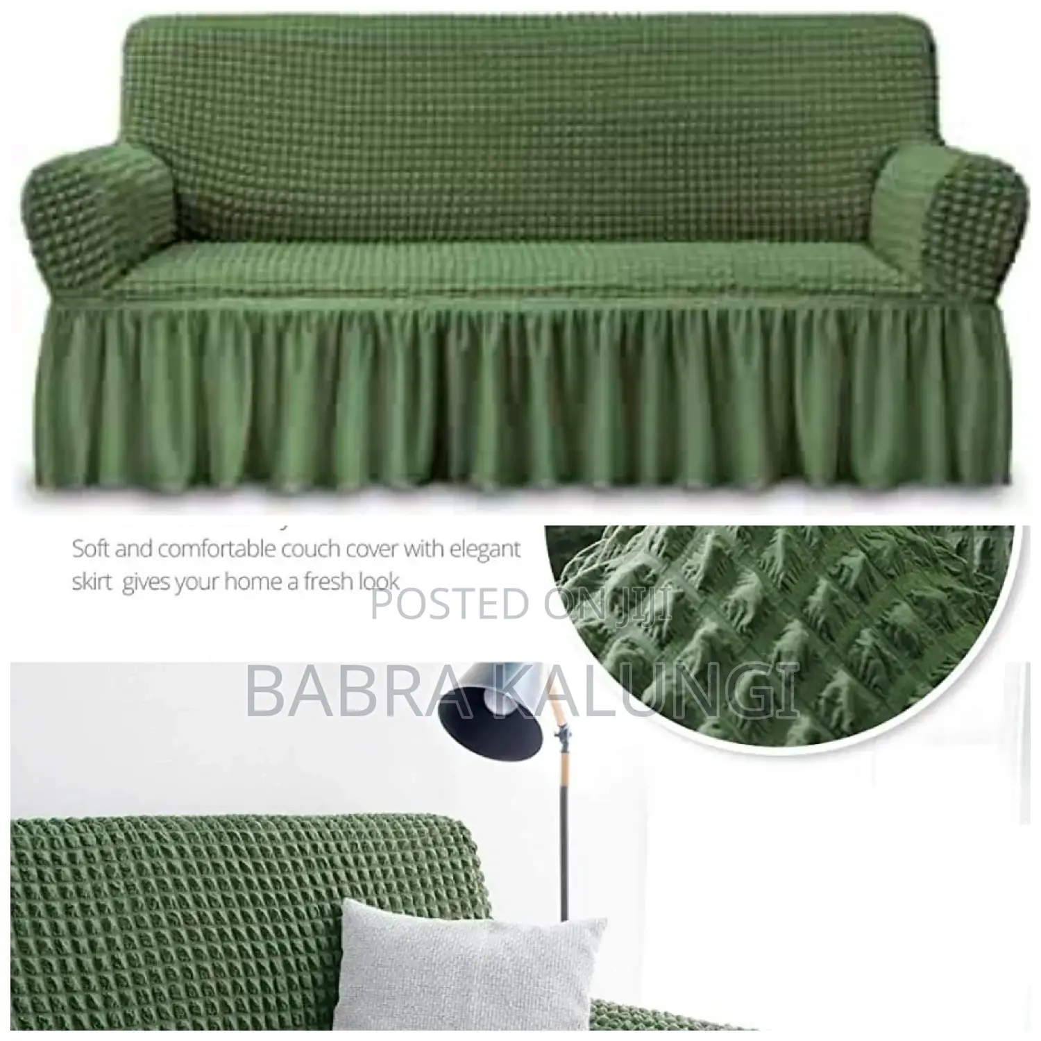3:2:1 Green Six Seater Elastic Sofa Covers