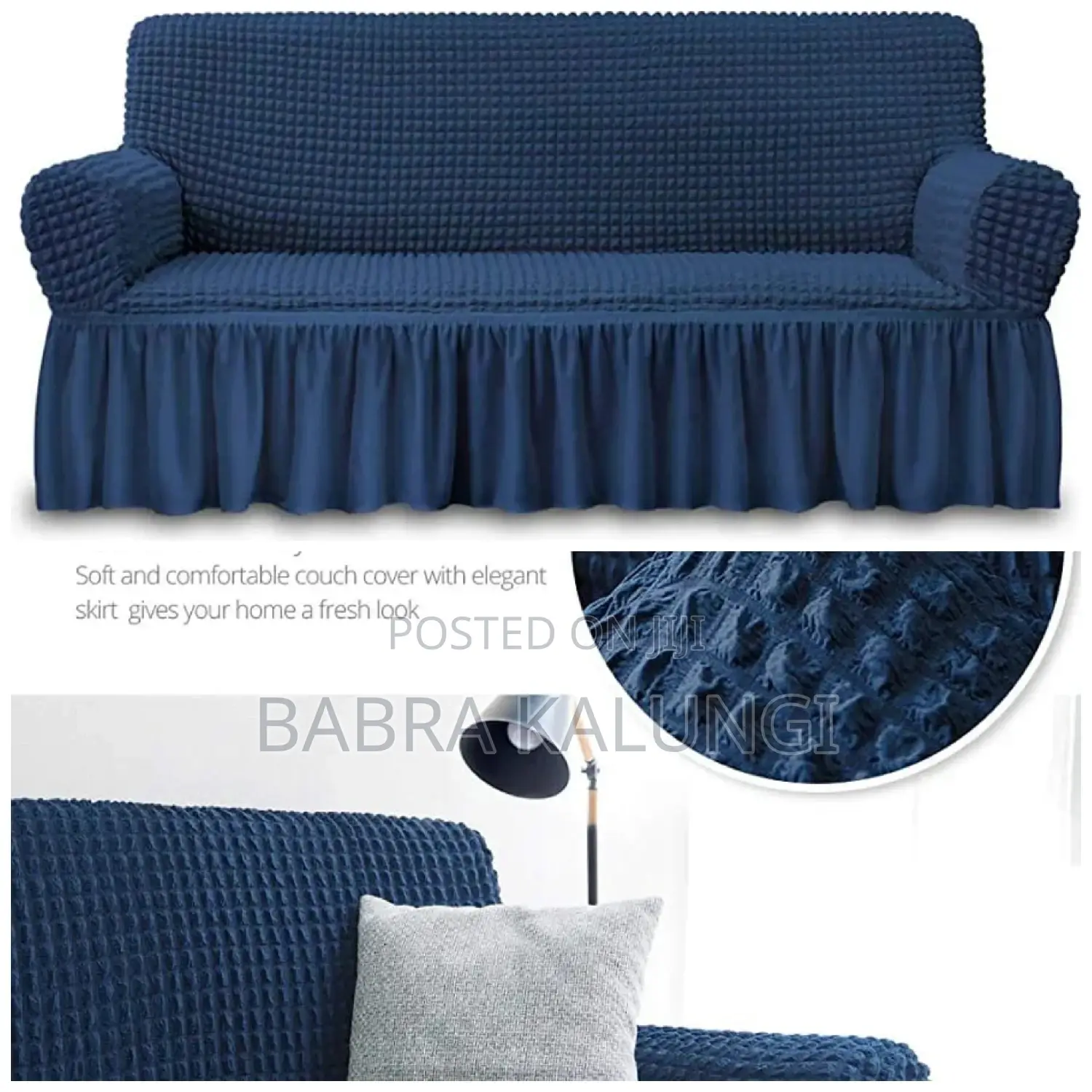 3:2:1 Navy Blue Six Seater Elastic Sofa Covers