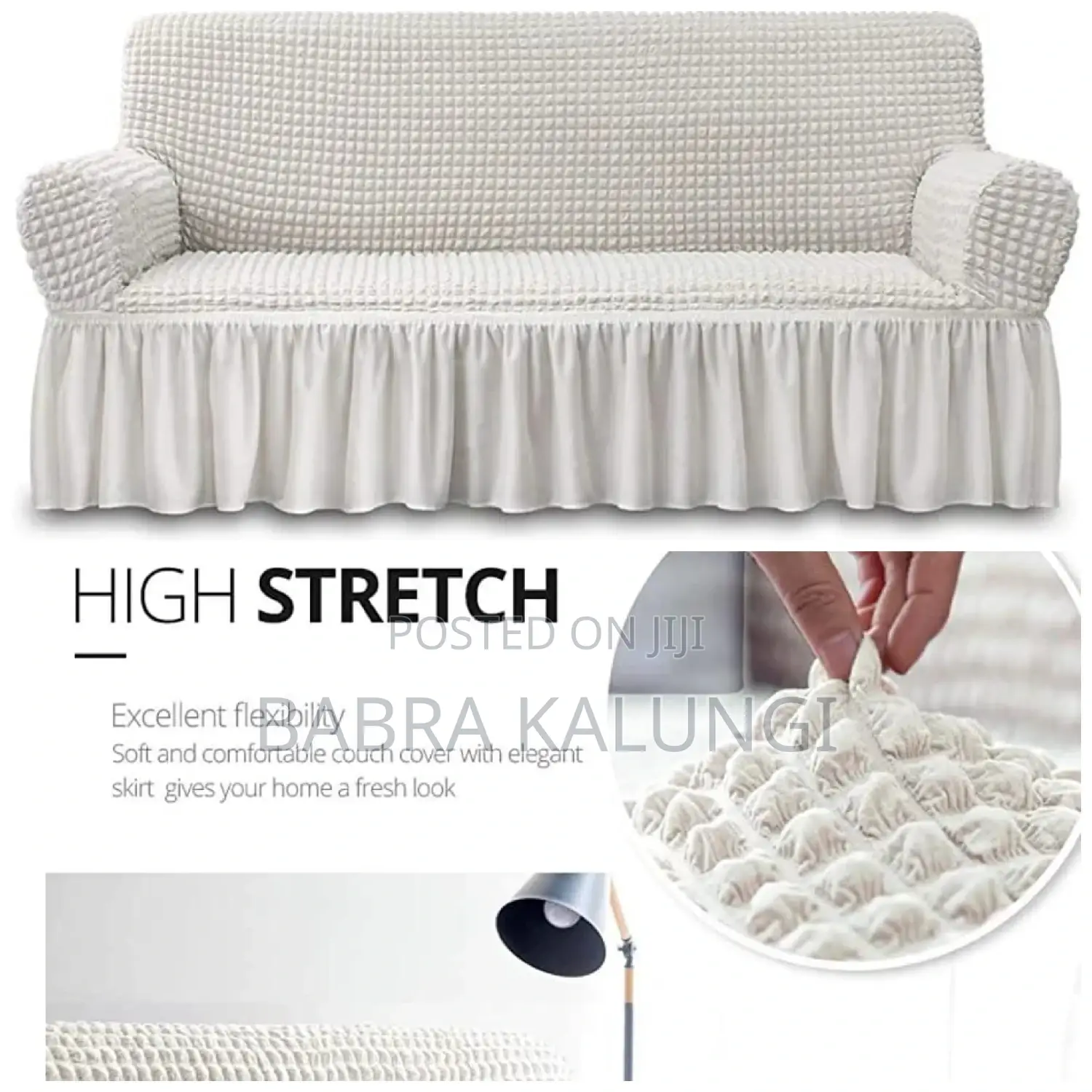 3:1:1 Ivory Colour Five Seater Elastic Sofa Covers