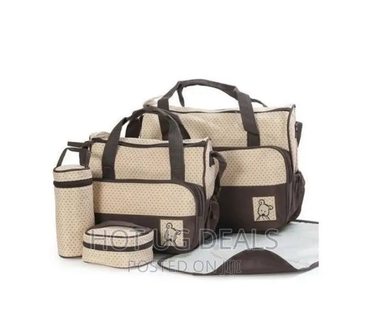 5PCS Diaper Bag Tote Set - Baby Bags for Mom Brown