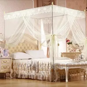 4x6 Steel Flat Topped Luxury Mosquito Net With Stands –Cream