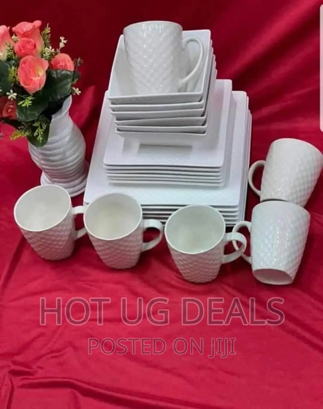 24pcs Of Dinner Set, Plates, Bowls And Cups - White