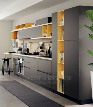 Kitchen Cabinets/ Dark Grey Yellow Background Cabinets