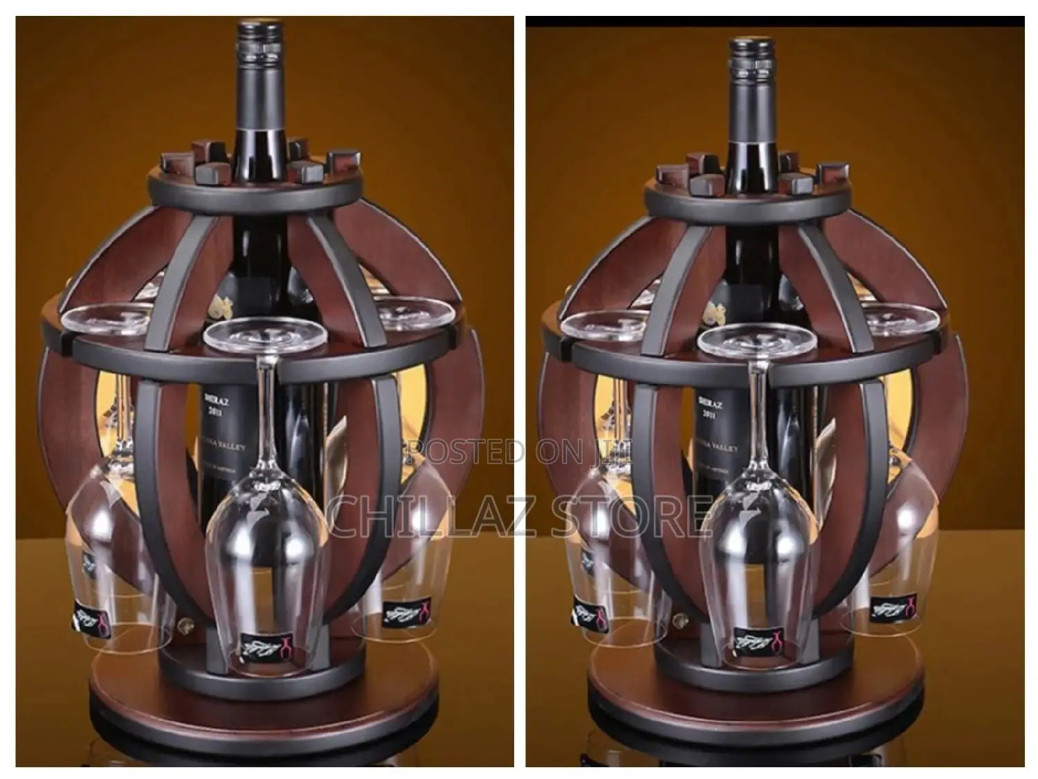 Wooden Wine Bottle and Glass Holder.