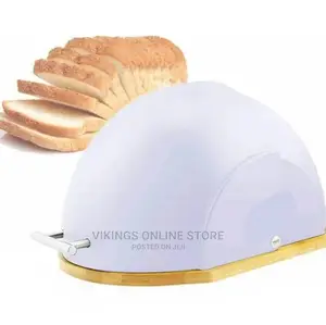 Marble Bread Bin Box Container With Bamboo Base – White