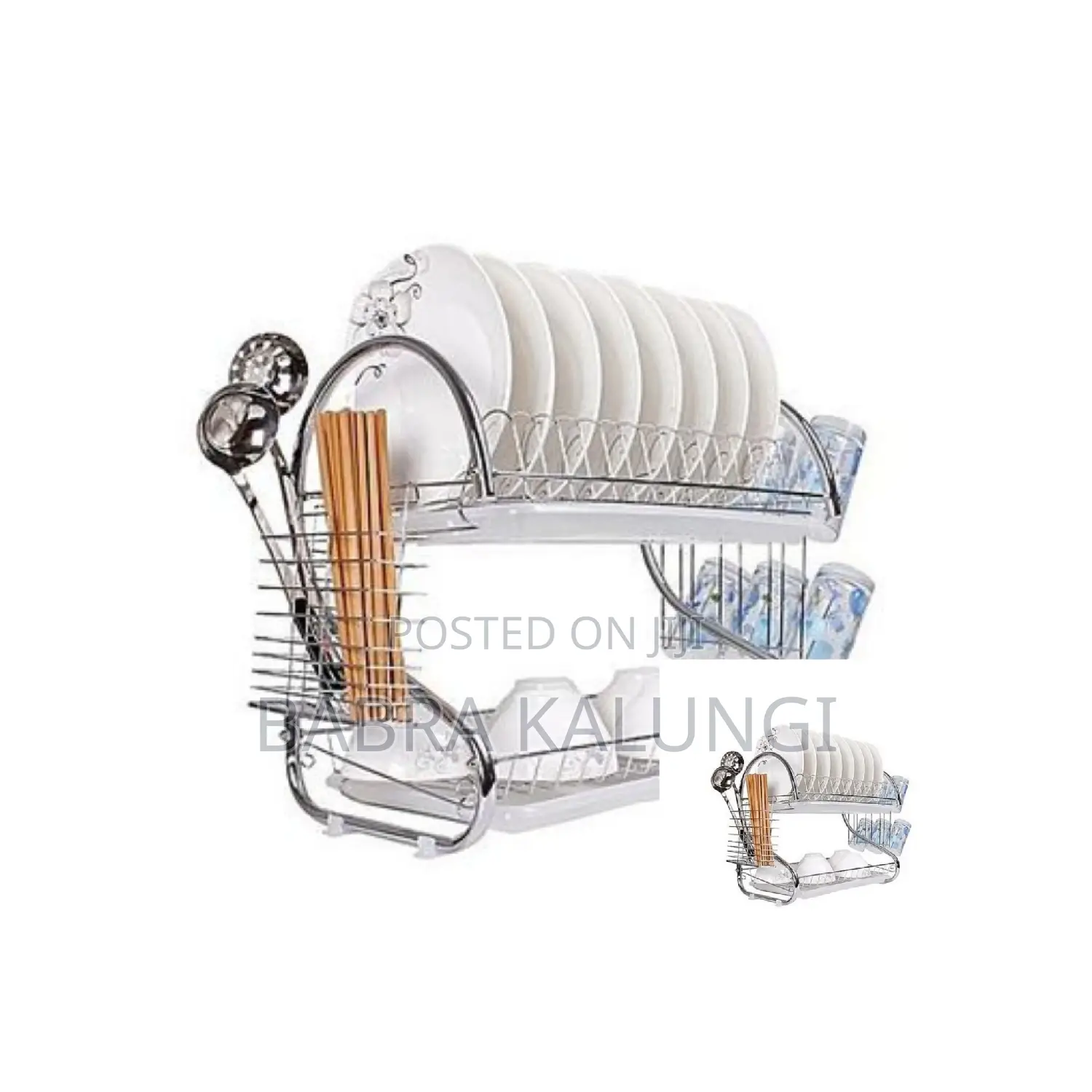 2 Tier Dish Drying Draining Rack Storage _ Silver