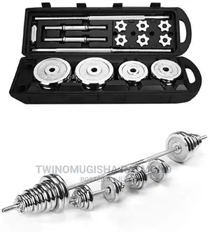 A Set Of York 50kg Barbell And Dumbbells