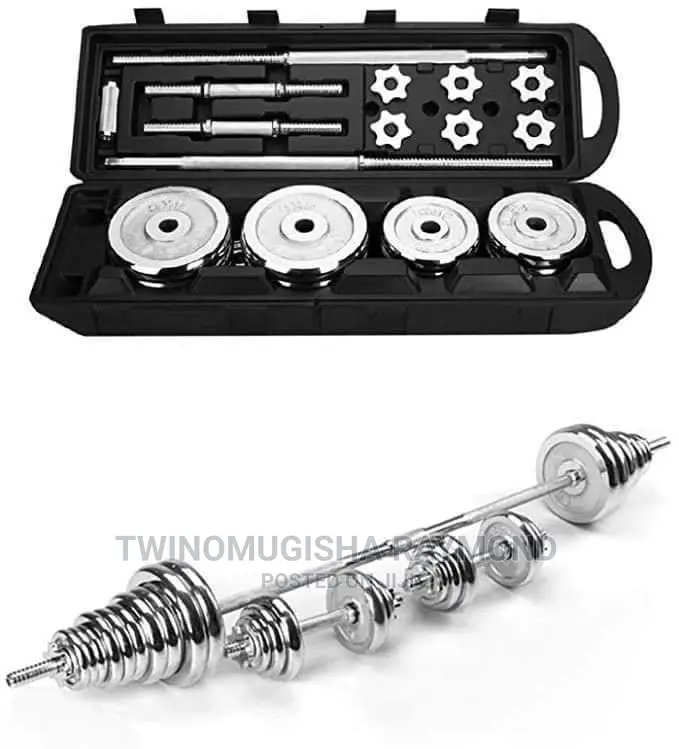 A Set Of York 50kg Barbell And Dumbbells