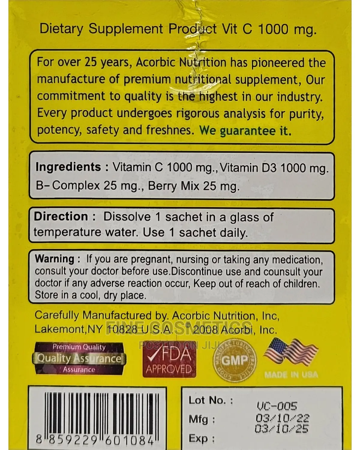 ORIGINAL Acorbic Vitamin C 1000mg Skin Whitening Powder