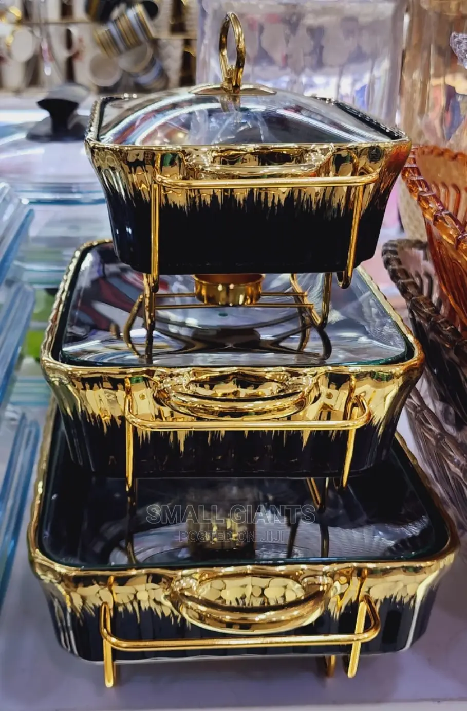 3pcs Ceramic Shaffing Dish Food Warmer With Glass Lid