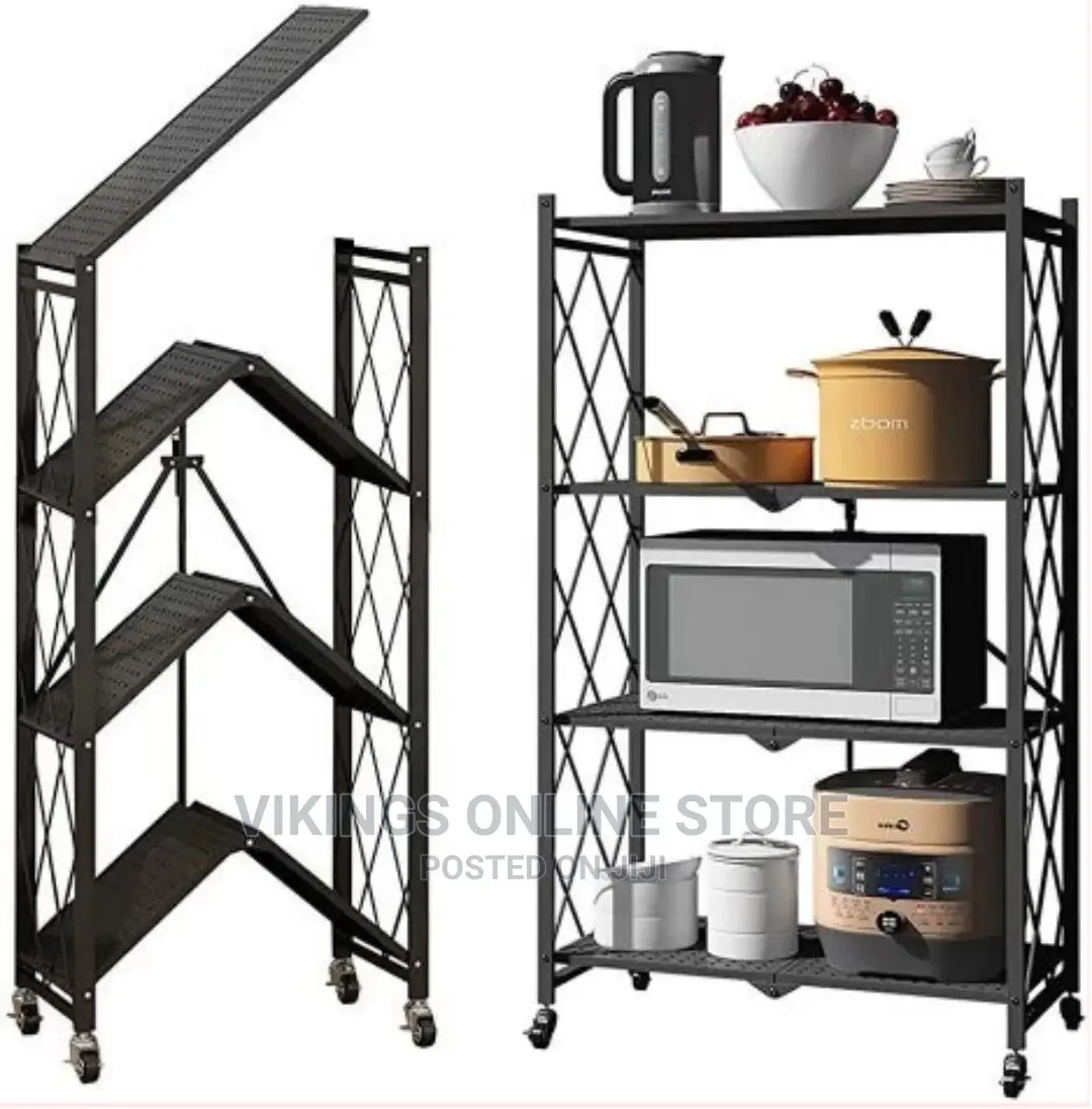 4 Tier Foldable Storage Shelves With Wheels.