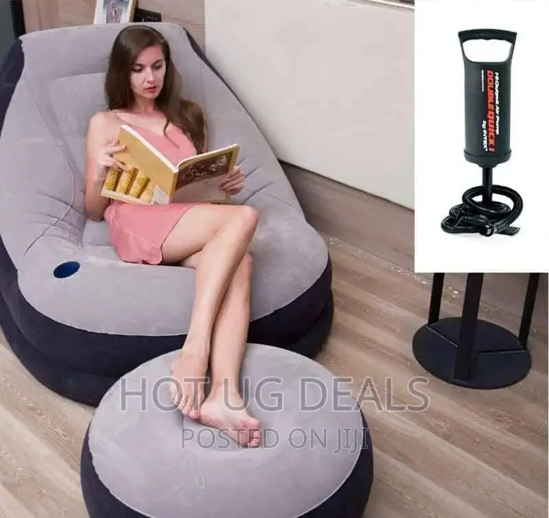 Intex Inflatable Air Chair With Footrest And Pump-grey