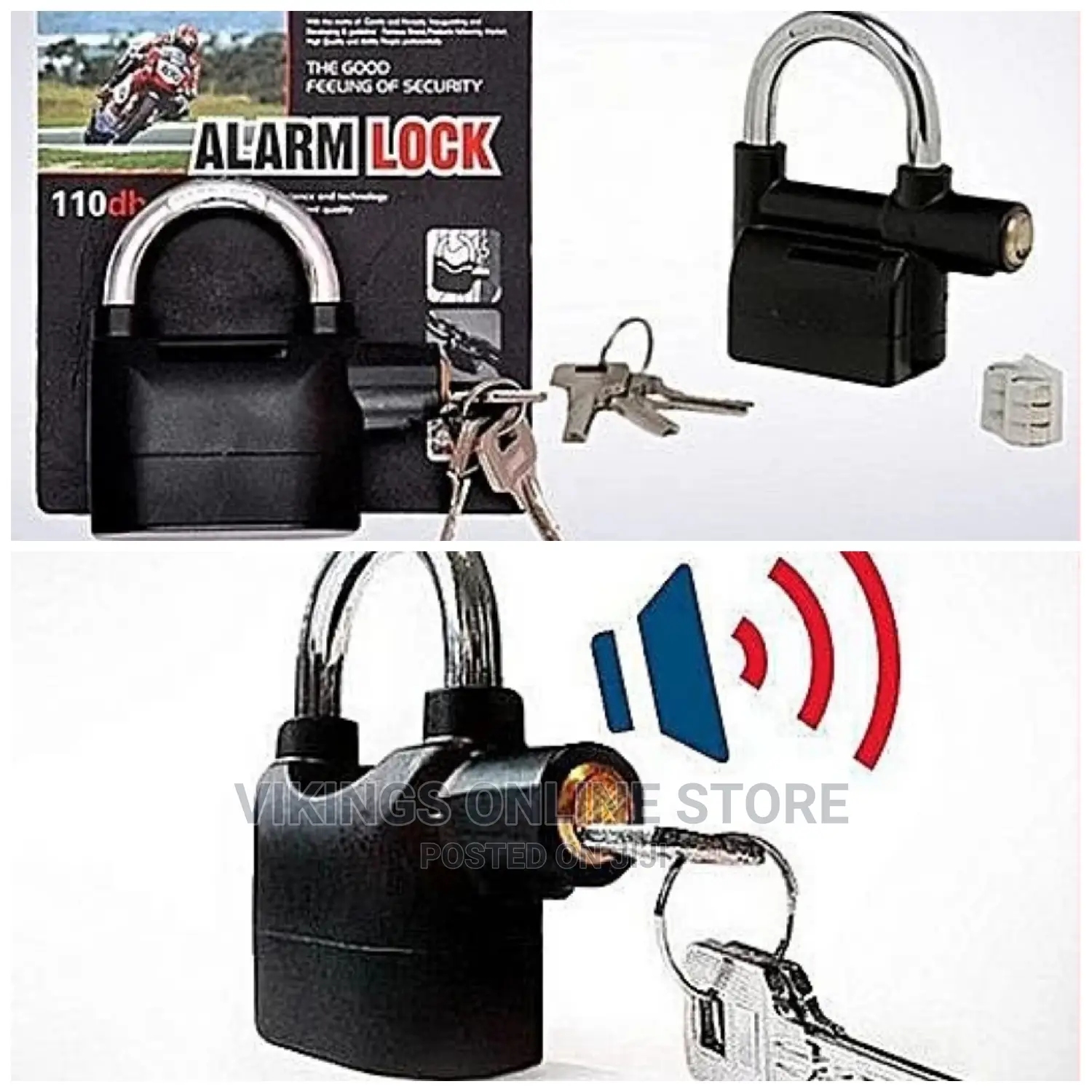 Kin Bar Alarm Padlock Lock – Black