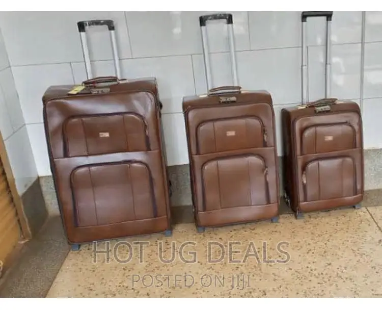 Faux Leather Travel Suitcases- Brown