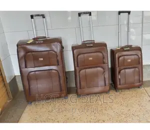 Faux Leather Travel Suitcases- Brown