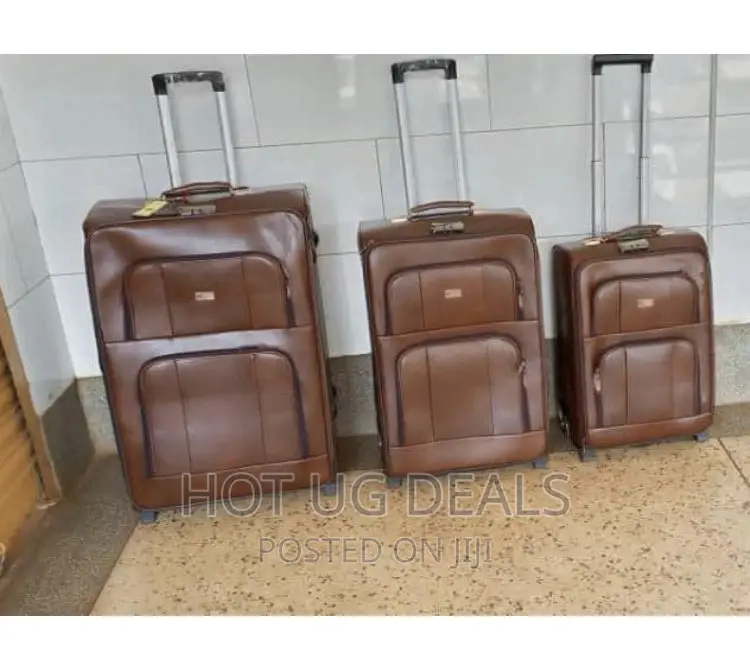 Faux Leather Travel Suitcases- Brown