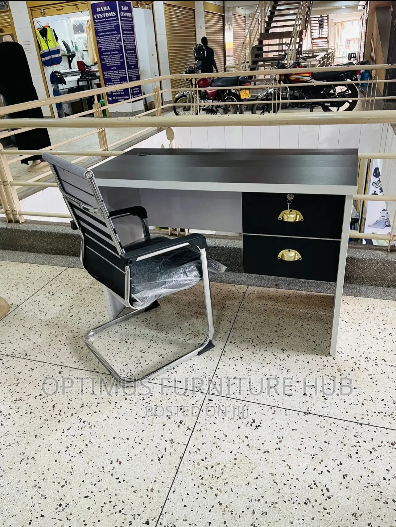 Office Desk and Striped Chair