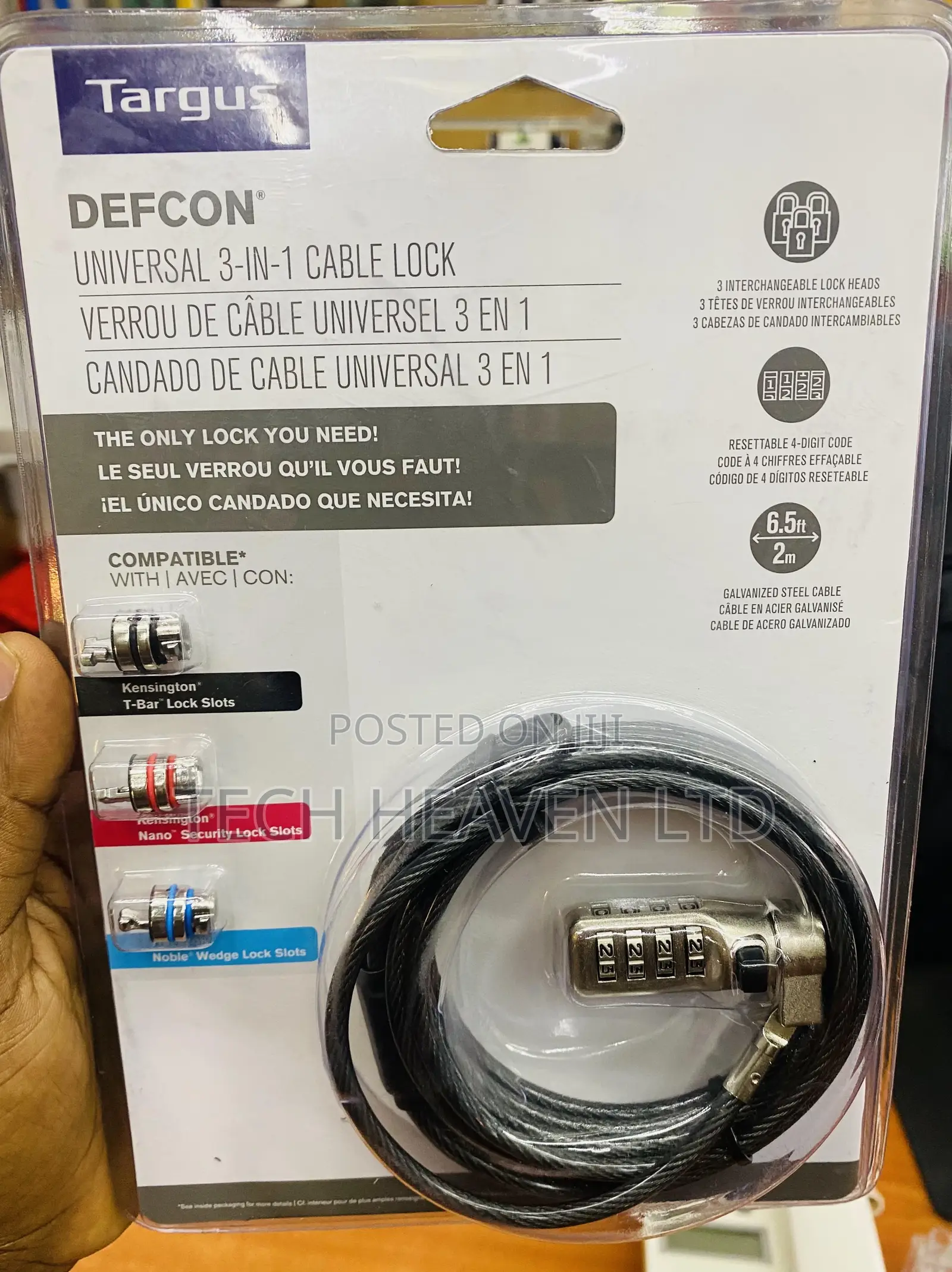 Universal 3-in-1 Cable Lock Laptop Lock