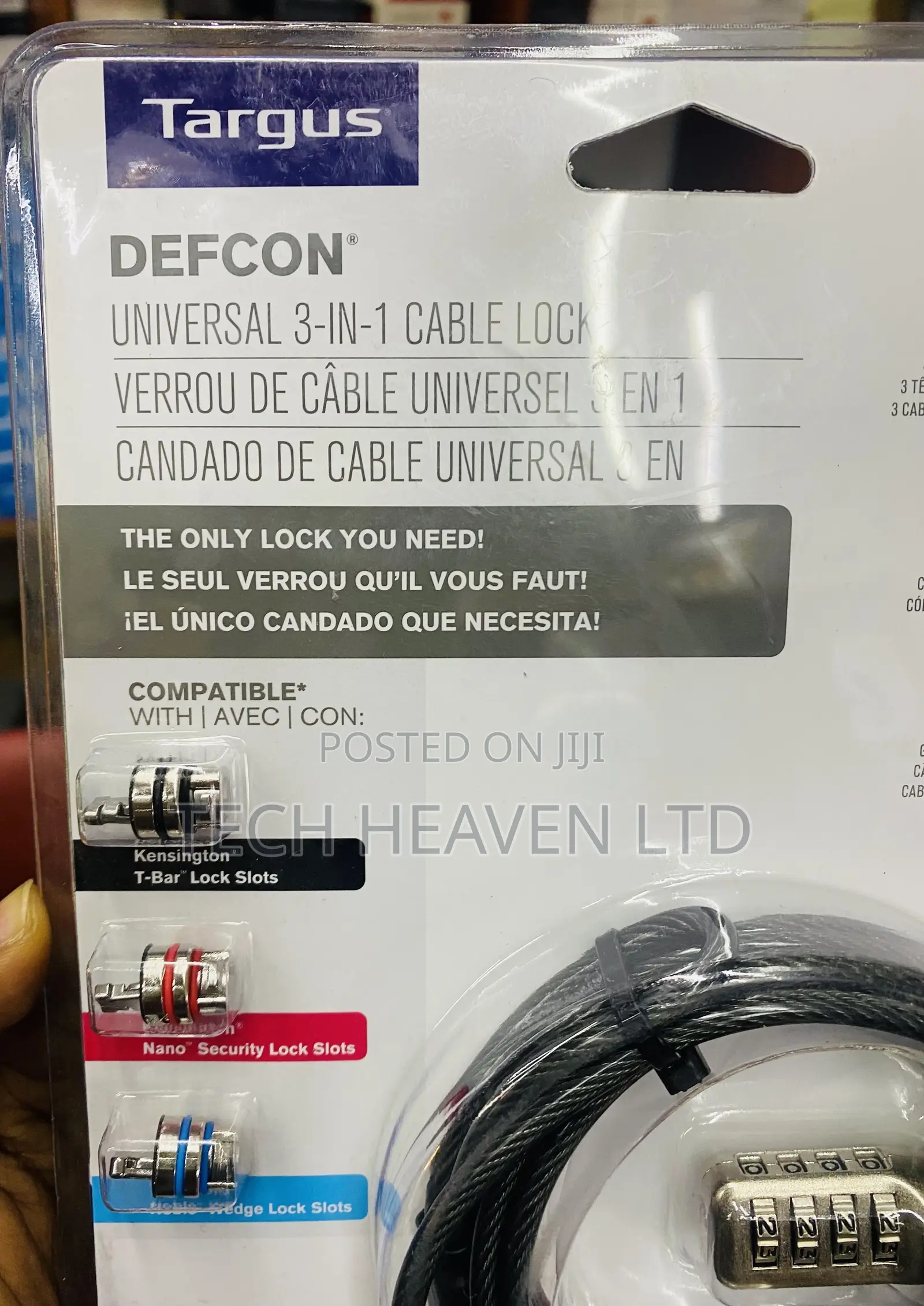 Universal 3-in-1 Cable Lock Laptop Lock