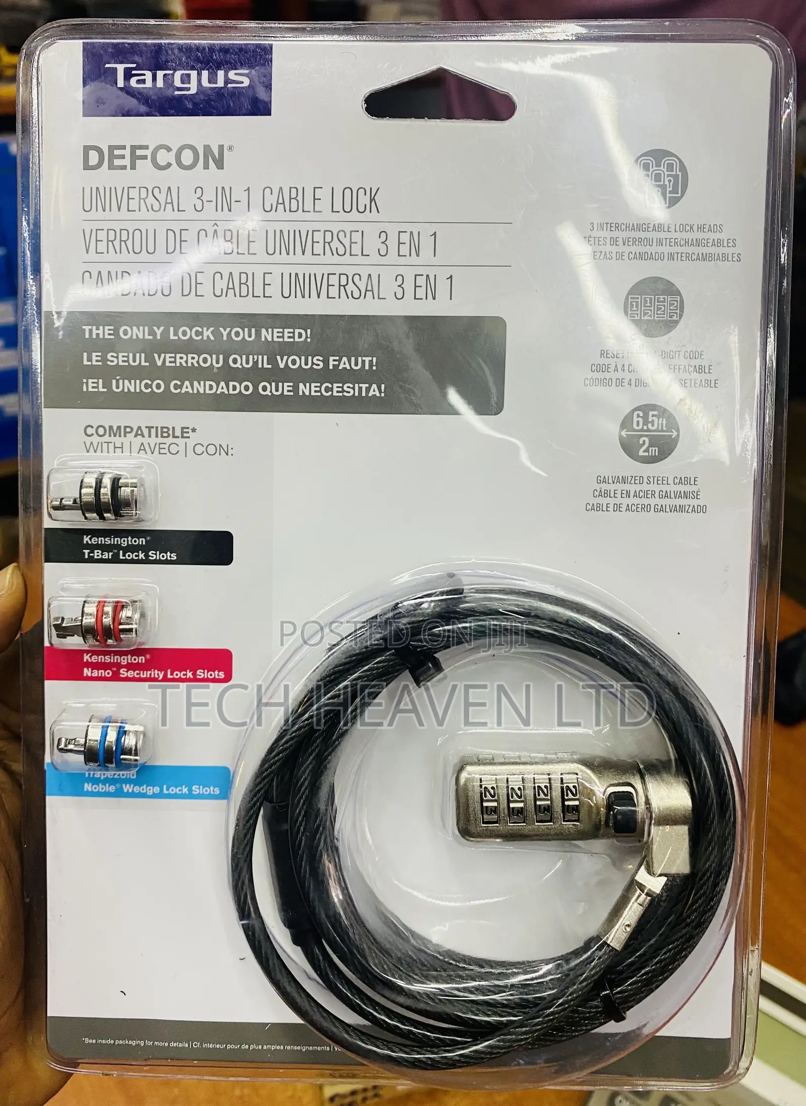 Universal 3-in-1 Cable Lock Laptop Lock