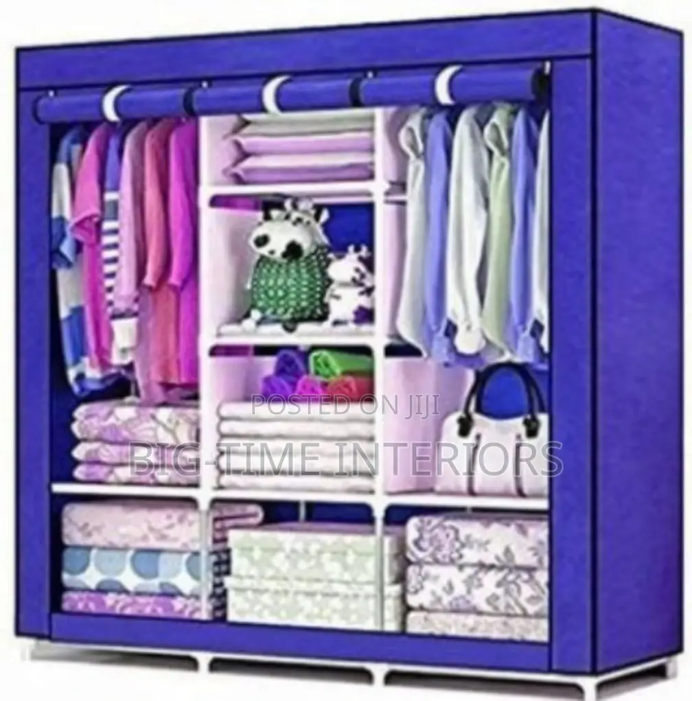 3 Column Wood and Clothe Closet- Blue