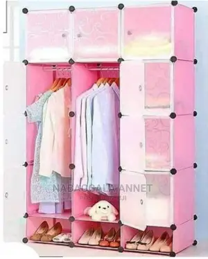 Photo - 3 Column Plastic Wardrobe- Pink