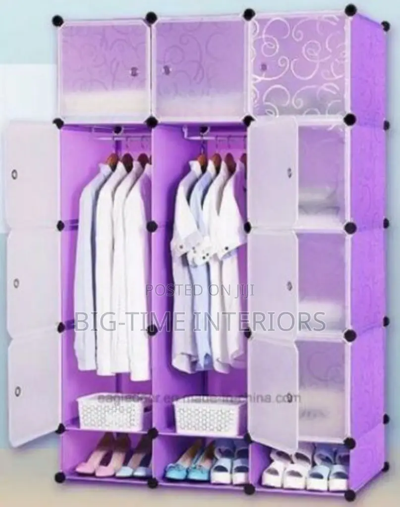3 Column Plastic Wardrobe- Purple