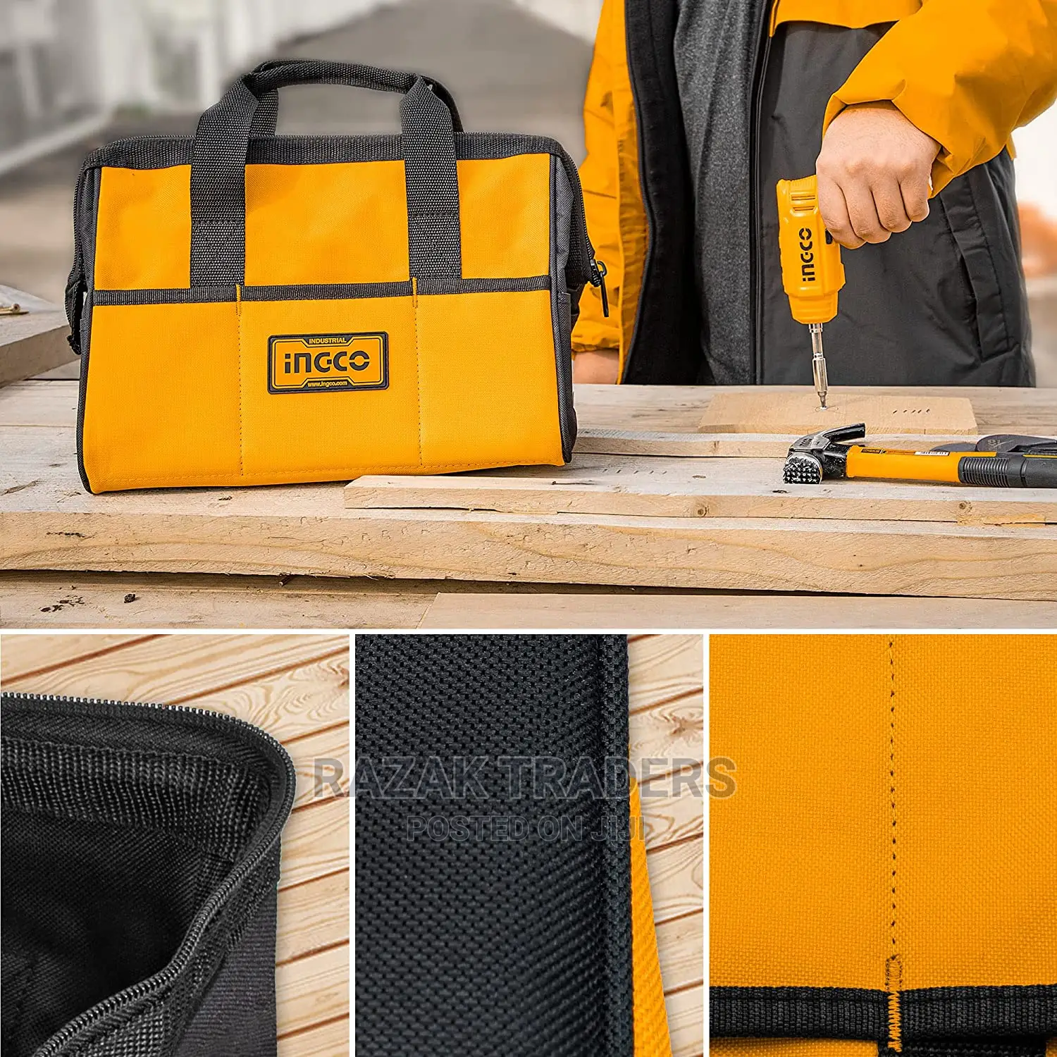 INGCO 13 Inch Tool Bag Organizer 14 Pockets Wide Mouth