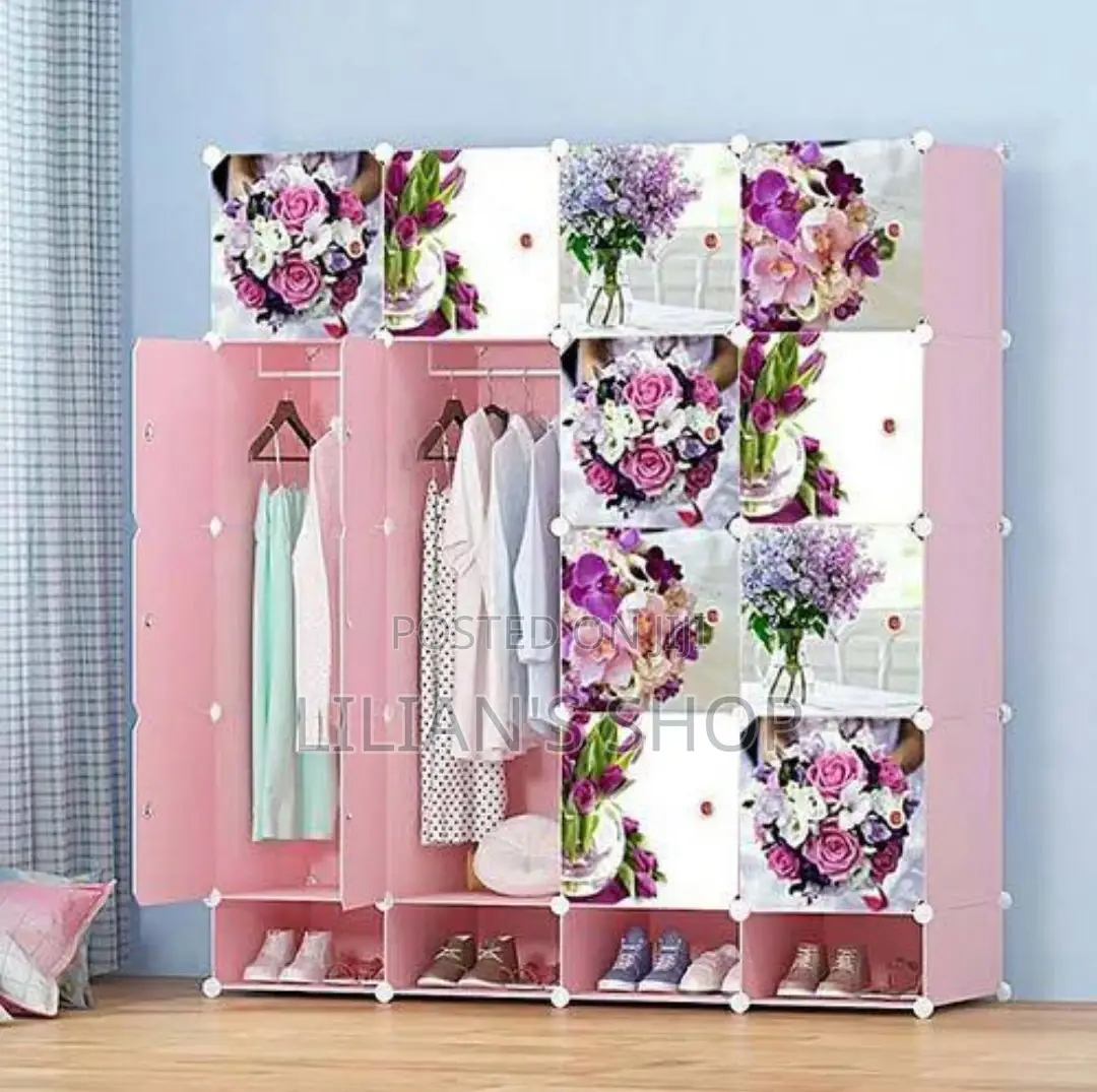 4 Colomn Plastic Closet/ Wadrope With Shoe Rack