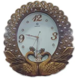 Silent Non Ticking Peacock Stylish Wall Clock – Gold