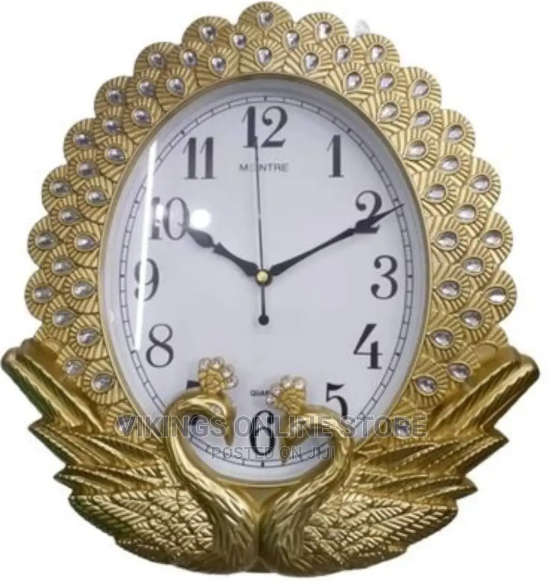 Silent Non Ticking Peacock Stylish Wall Clock – Gold