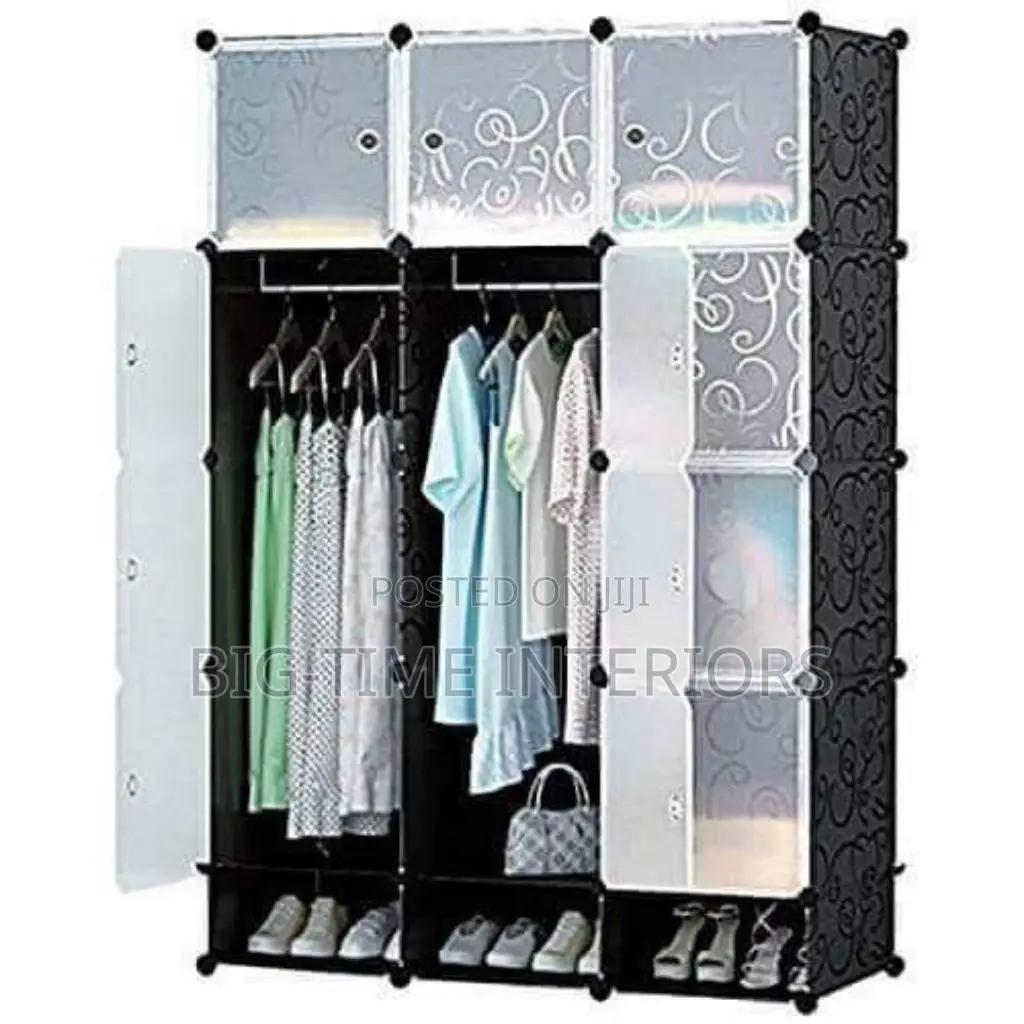 3 Column Plastic Wardrobe-Black
