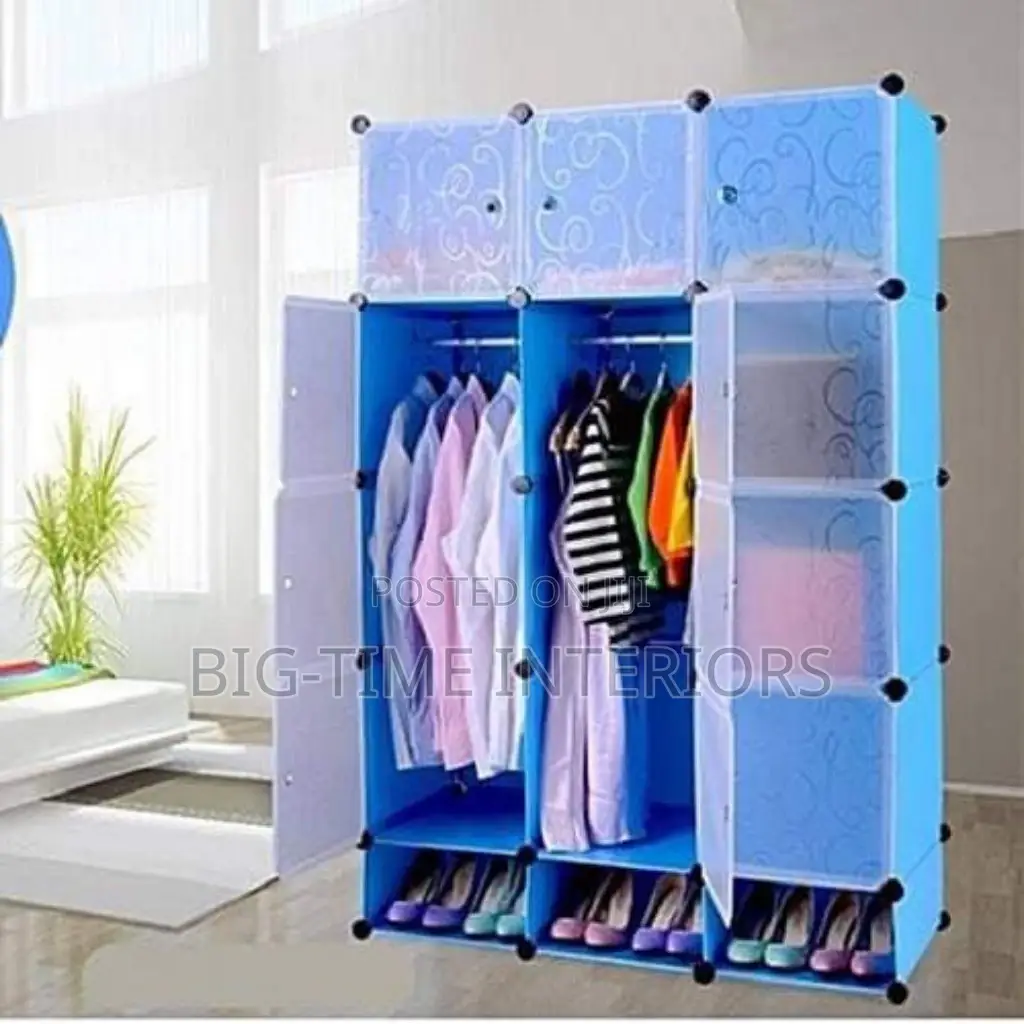 3 Column Plastic Wardrobe-Blue