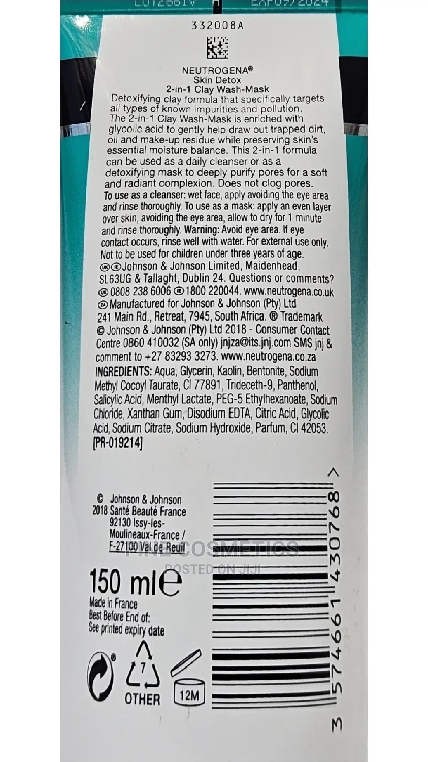 ORIGINAL Neutrogena Skin Detox Clarifyng Clay Face Wash Mask
