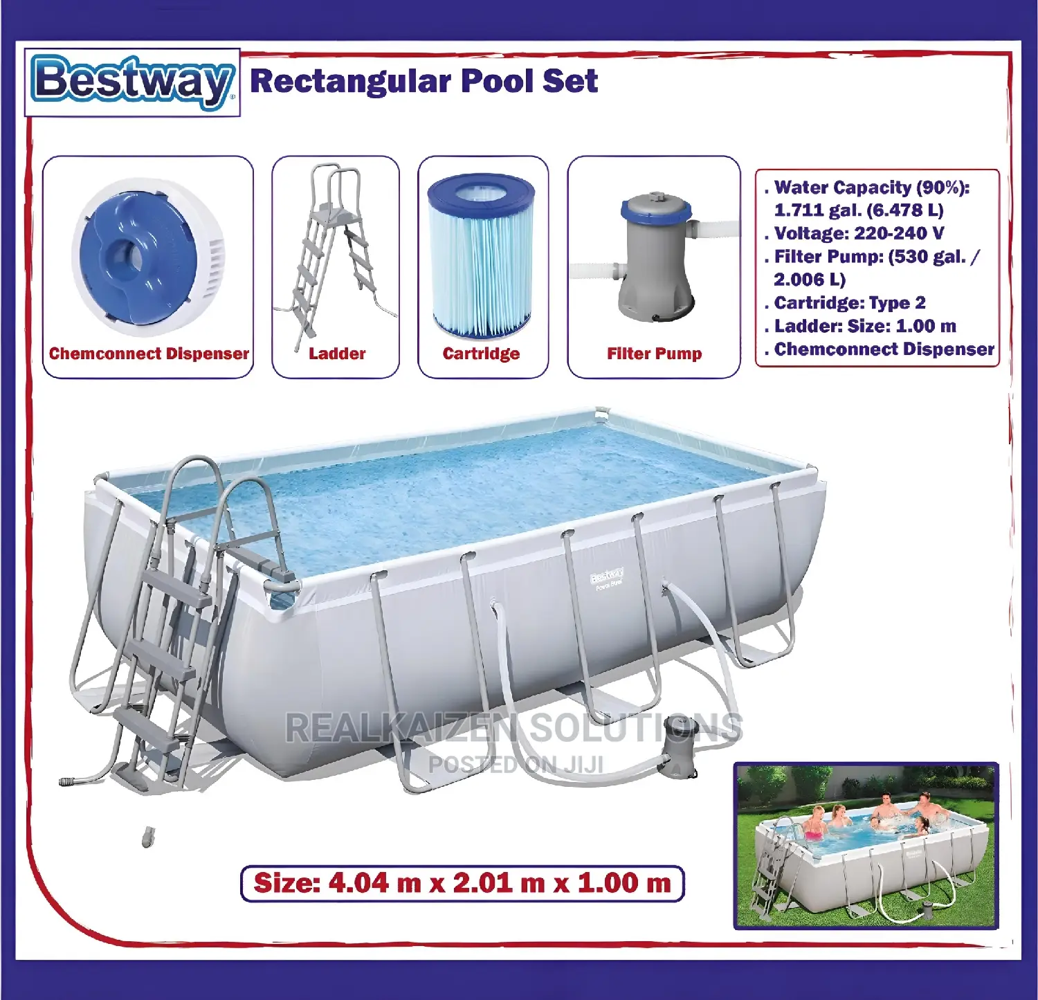 BESTWAY Power Steel Swimming Pool | Ladder | Filter 4mx2mx1m