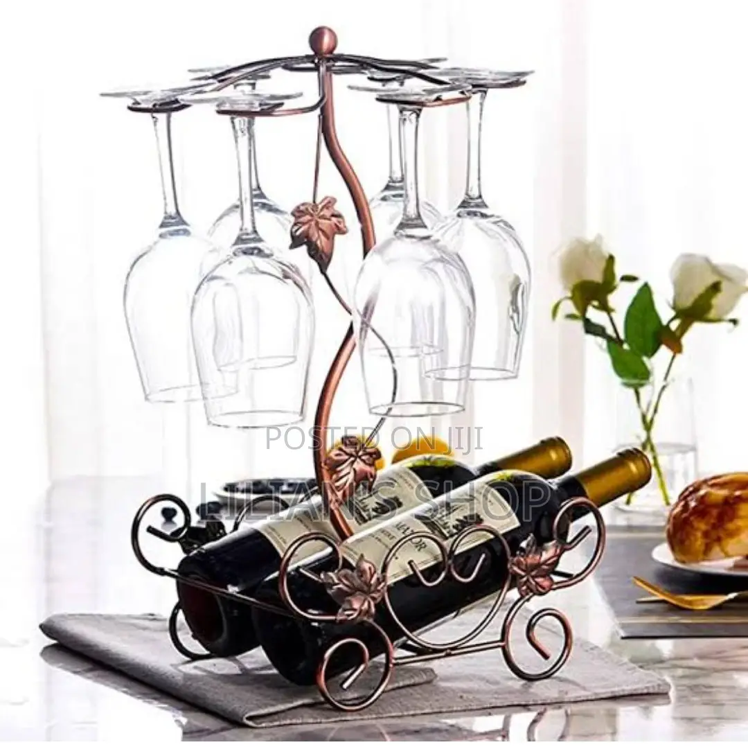 2 Bottle 6 Wine Glass Storage Organizer Holder