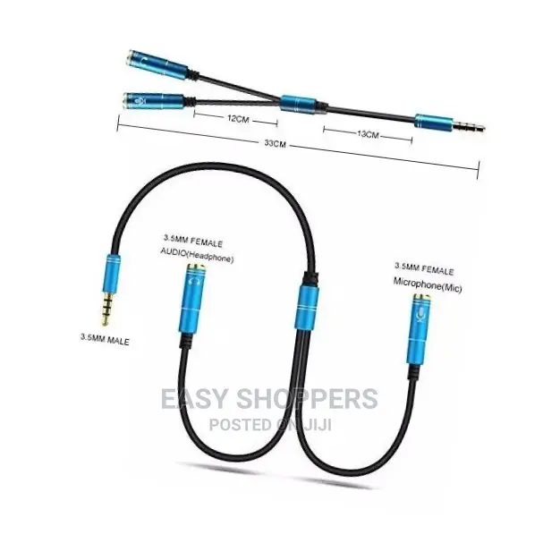 3.5mm 1 Male Jack Plug to 2 Female Y Splitter Cable-Blue