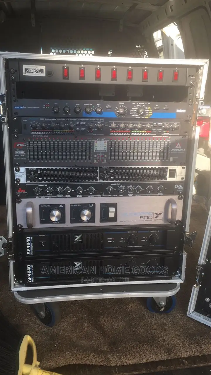 Road Case With 3 Amps, Dbx, EQ, Power Supply, and 24ch Mixer
