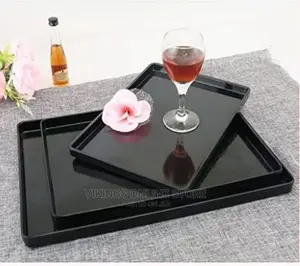 3 Pieces of Melamine Dinner Serving Trays Platters-Black