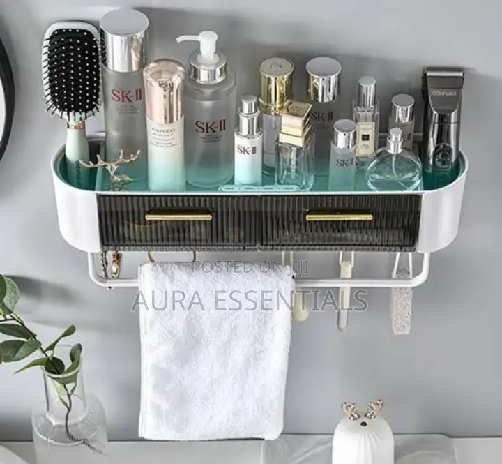 New Punch- Free Bathroom Storage Shelf With Towel Rack