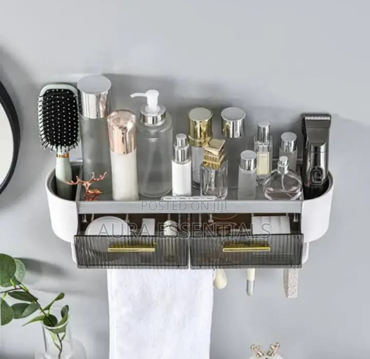 New Punch- Free Bathroom Storage Shelf With Towel Rack