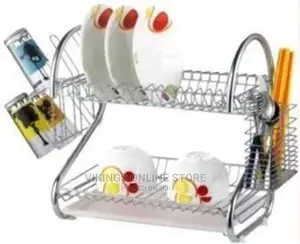 2 Tier Steel Plate Dish Drying Draining Rack Organizer