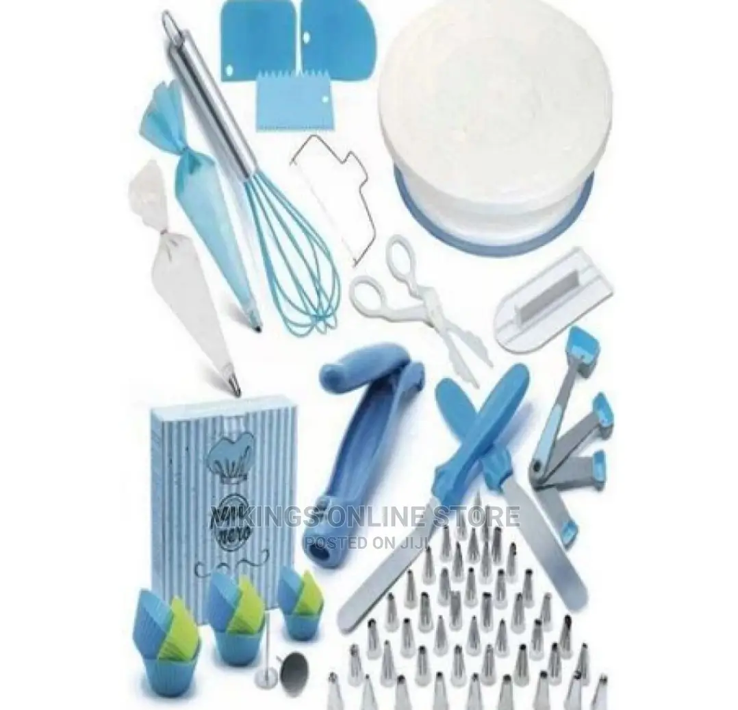 136 PCS Cake Decorating, Turntable Stand, Baking Set, Blue