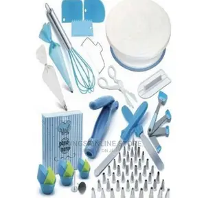 136 PCS Cake Decorating, Turntable Stand, Baking Set, Blue