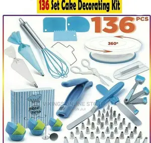 136 PCS Cake Decorating, Turntable Stand, Baking Set, Blue