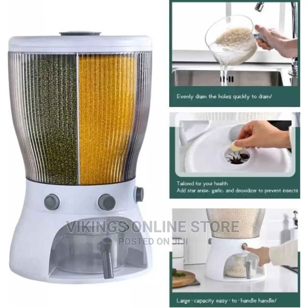 4 Grid Rotating Cereal Food Bucket Storage Dispenser White