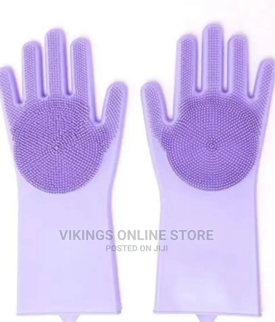 1 Pair of Kitchen Silicone Cleaning Hand Gloves -Purple
